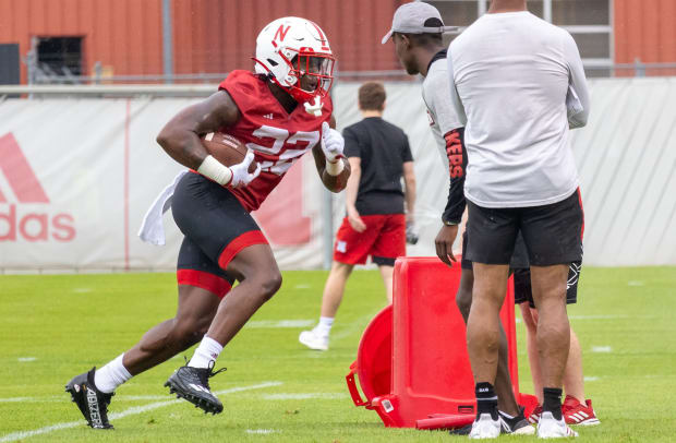 Gabe Ervin Jr. running back 2023 Nebraska football first fall camp practice